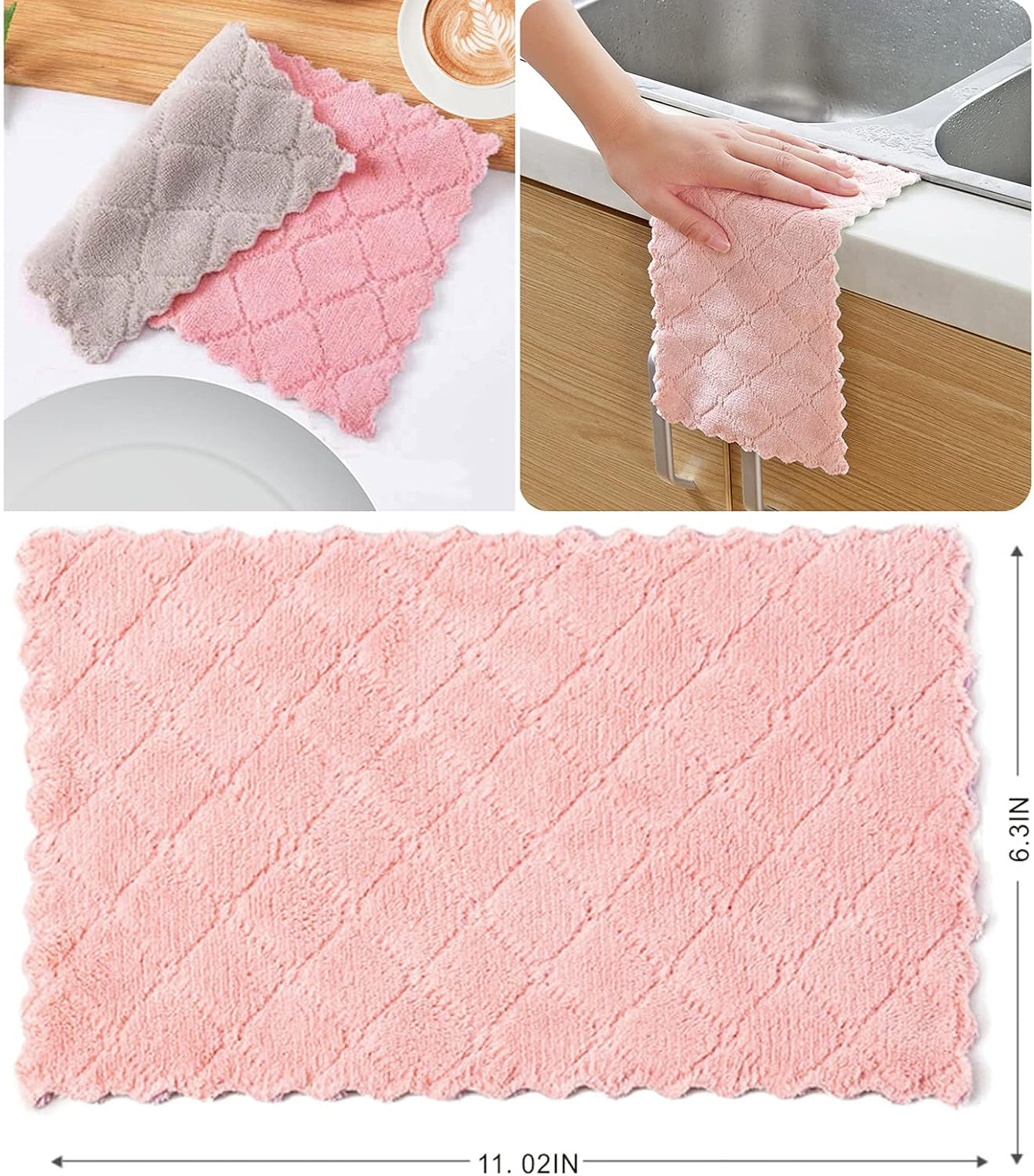 Microfiber Kitchen Washcloths – Super Absorbent Coral Velvet Dishtowels