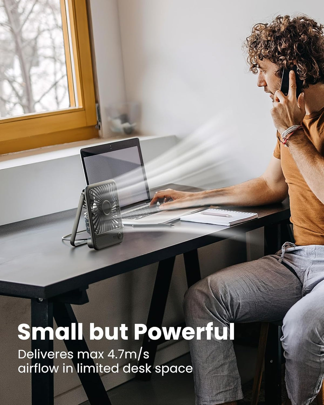 USB Desk Fan – Ultra Quiet 5” Personal Fan with 3 Speeds & 180° Tilt