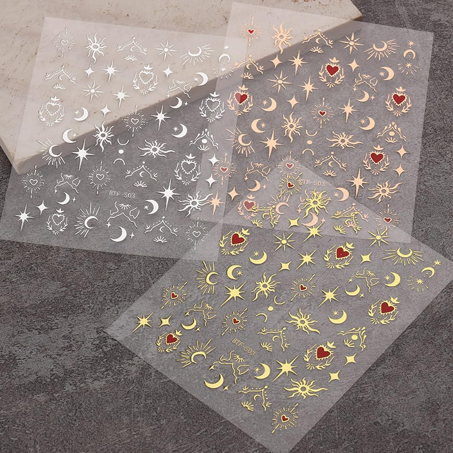 9 Sheets Moon & Star Nail Art Stickers – Self-Adhesive Pegatinas Uñas, Sun Nail Design Decals, Nail Supplies & Decoration Accessories