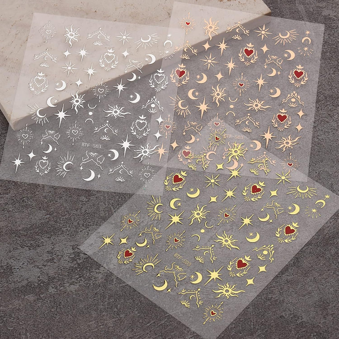 9 Sheets Moon & Star Nail Art Stickers – Self-Adhesive Pegatinas Uñas, Sun Nail Design Decals, Nail Supplies & Decoration Accessories