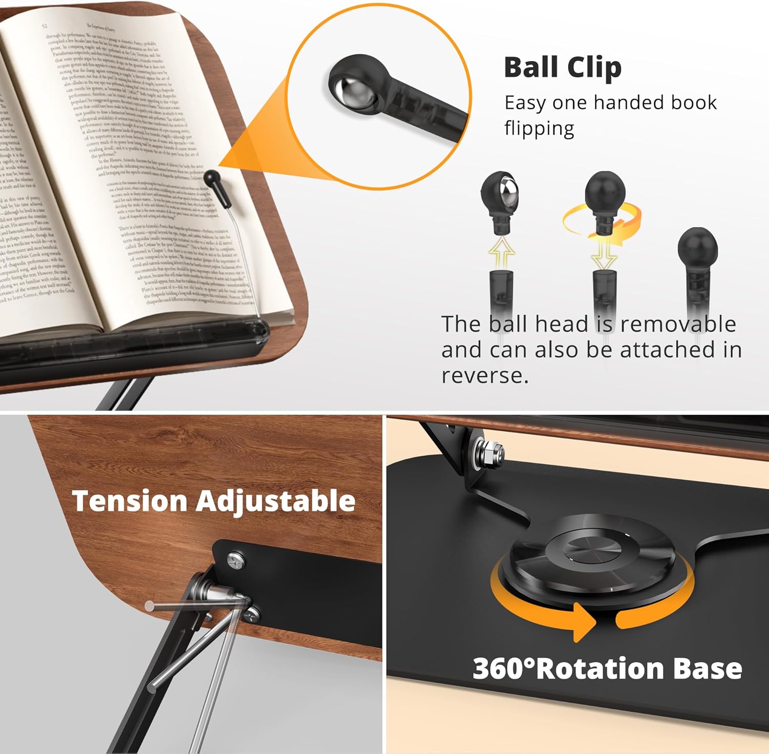 360° Adjustable Book Stand – Foldable Reading Holder with Clips