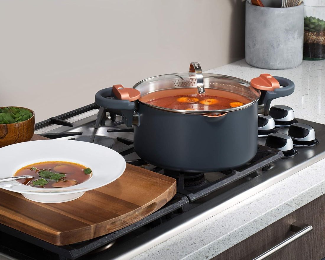 STEEL 5 Qt Ceramic Stock Pot – Multipurpose Pasta Pot with Strainer