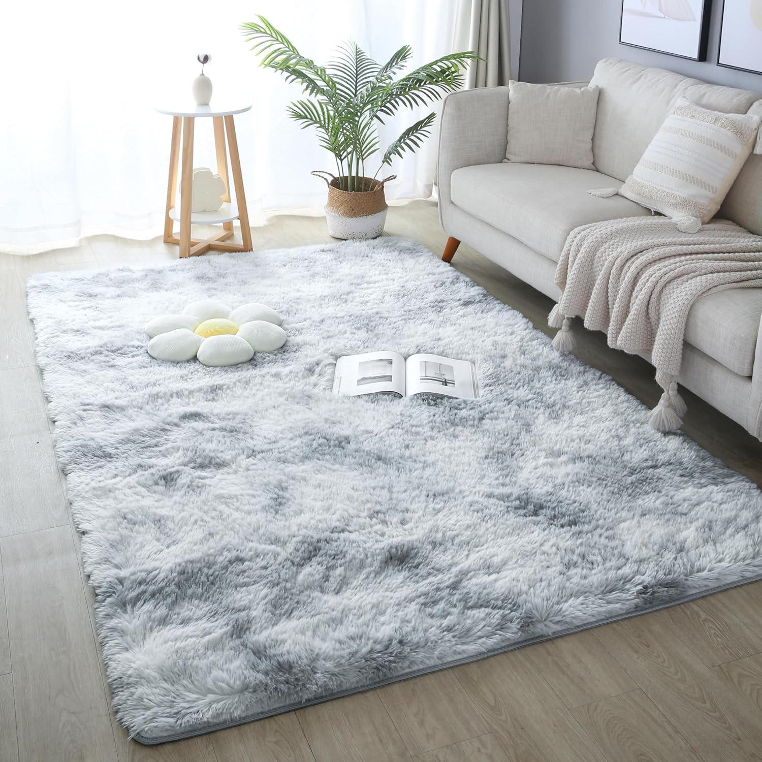 4x6 Light Grey Fluffy Shag Rug – Ultra Soft Washable Plush Carpet for Bedroom