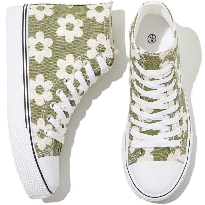 Women’s High-Top Canvas Sneakers – Lace-Up Casual Walking Shoes