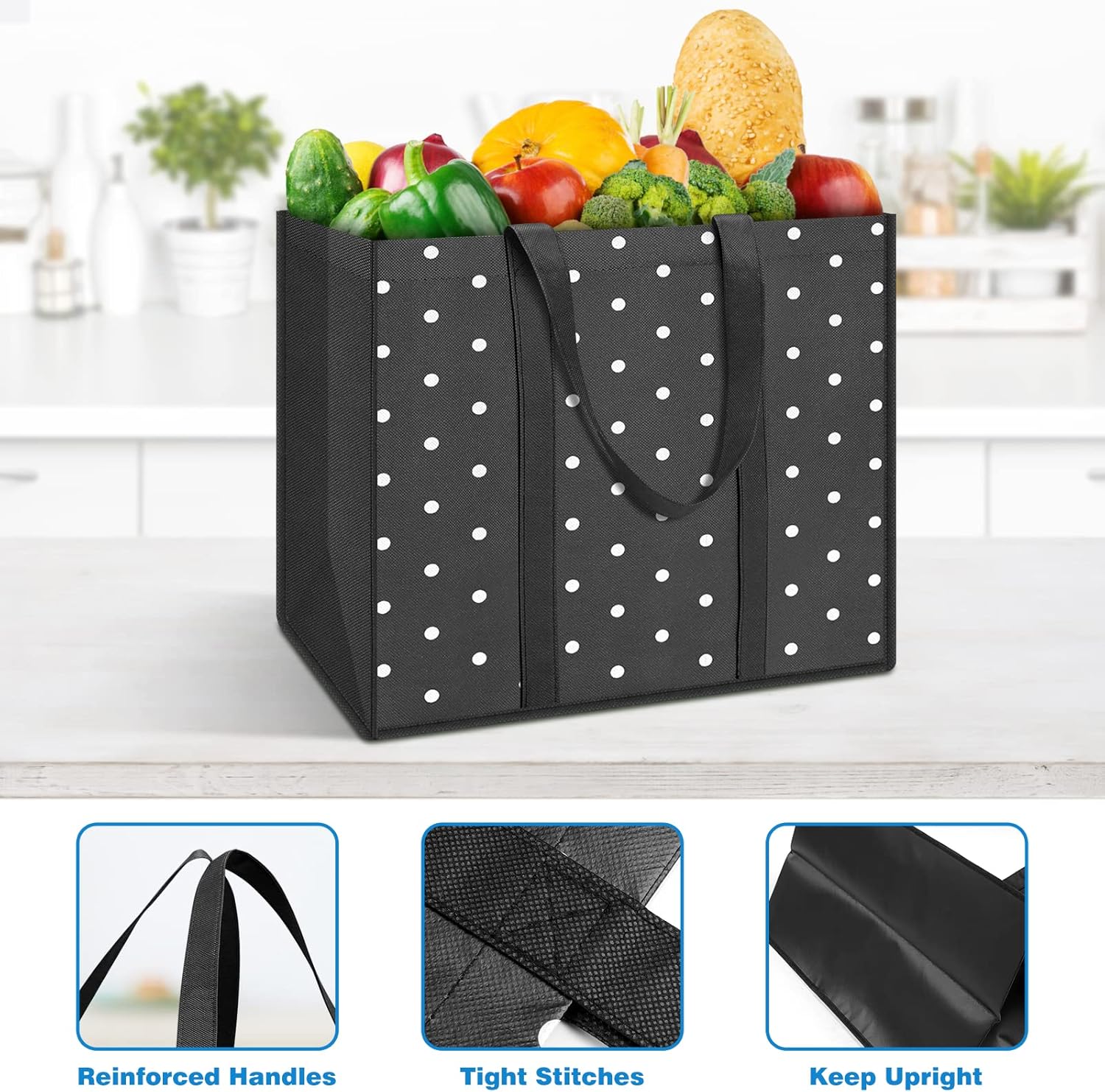 Fab Totes 10-Pack Reusable Grocery Bags – Heavy Duty Waterproof