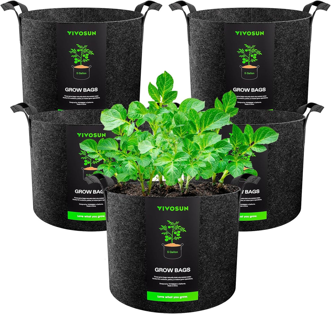 5-Pack 5 Gallon Grow Bags – Heavy Duty 300G Thickened Nonwoven Plant