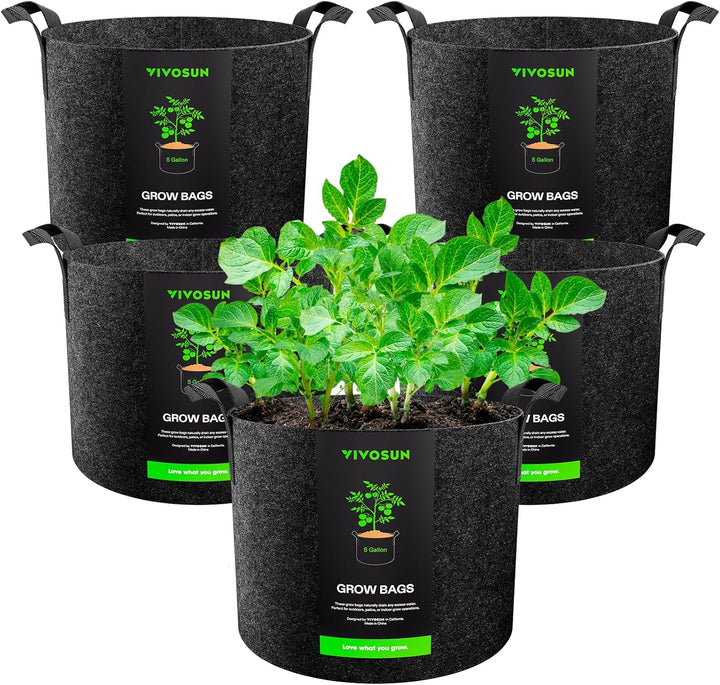 5-Pack 5 Gallon Grow Bags – Heavy Duty 300G Thickened Nonwoven Plant