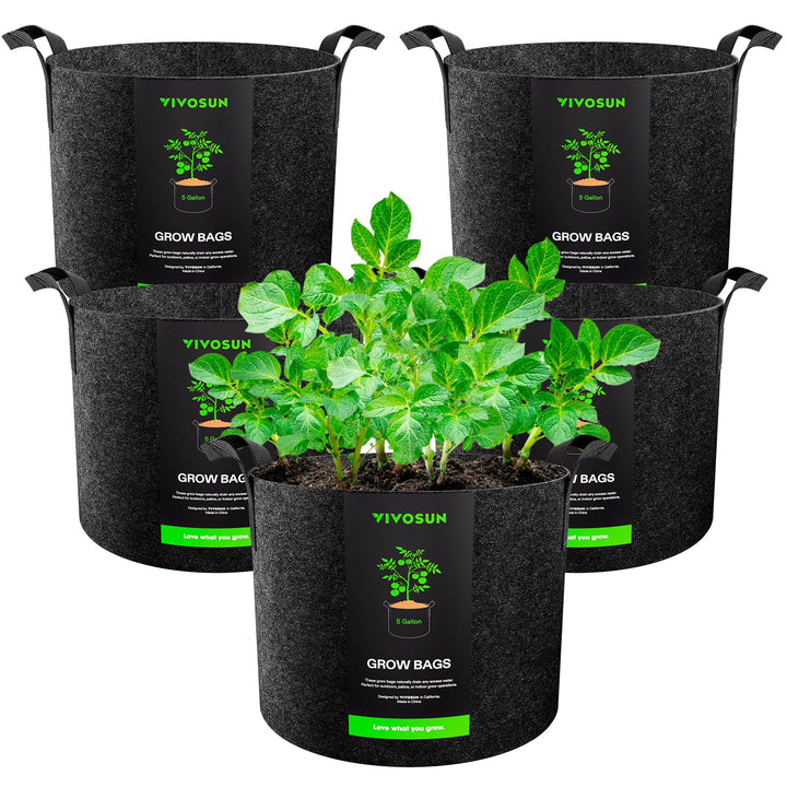 5-Pack 5 Gallon Grow Bags – Heavy Duty 300G Thickened Nonwoven Plant