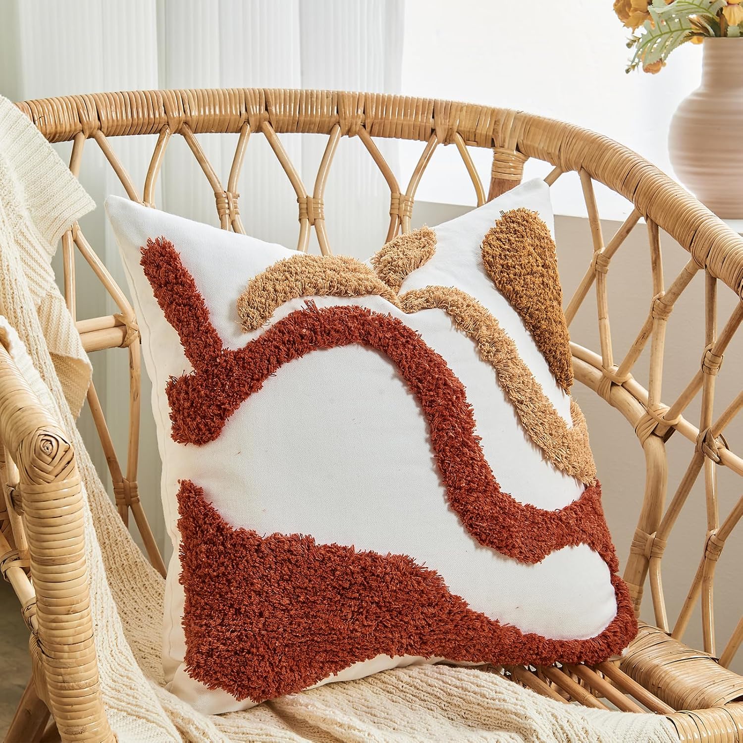 18x18 Tufted Boho Jacquard Pillow Covers – Farmhouse Decorative Throw Pillow