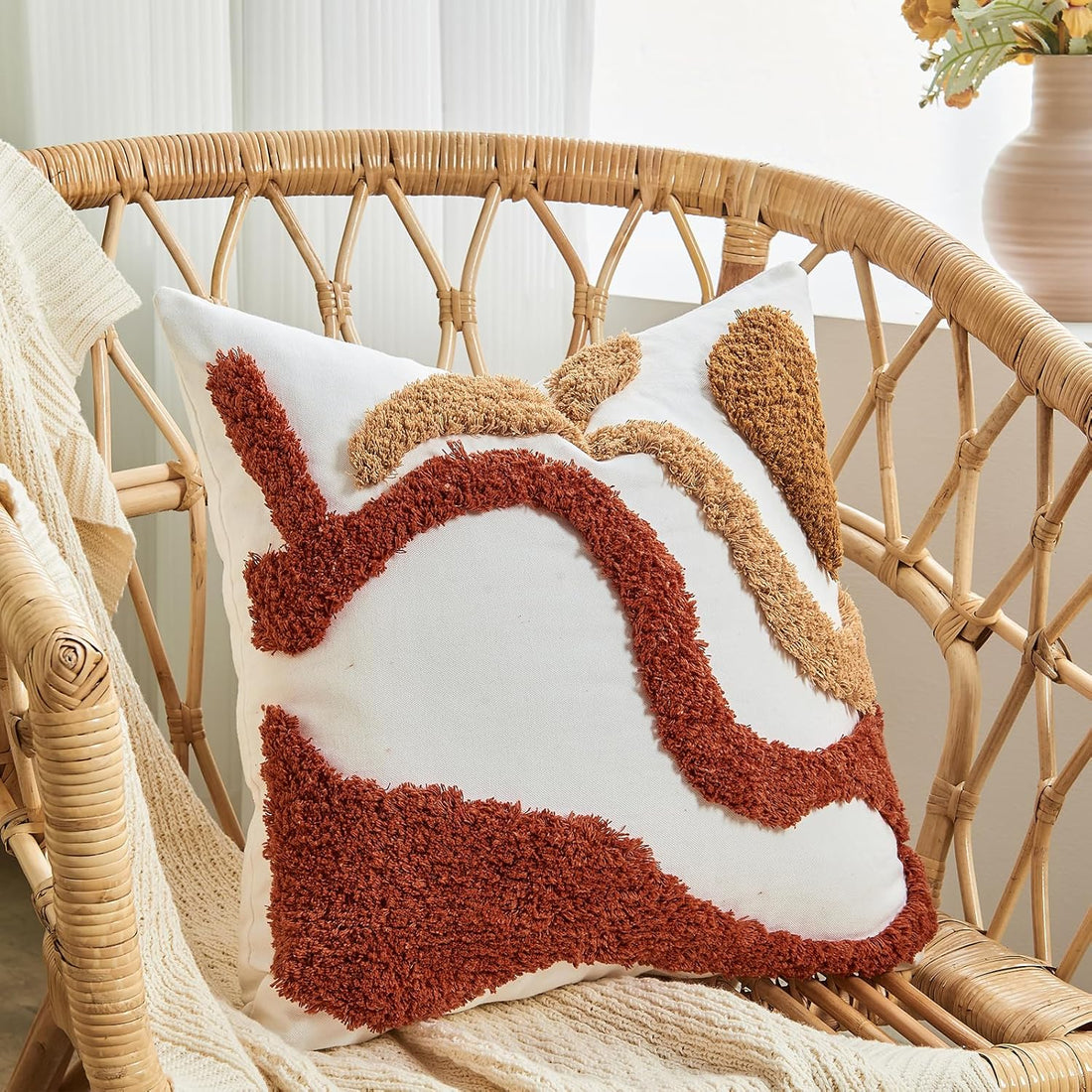 18x18 Tufted Boho Jacquard Pillow Covers – Farmhouse Decorative Throw Pillow