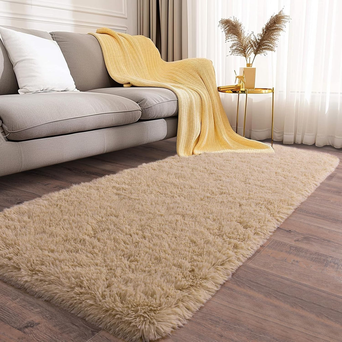 Beige Fluffy Runner Rug – Soft Shaggy Non-Slip Carpet