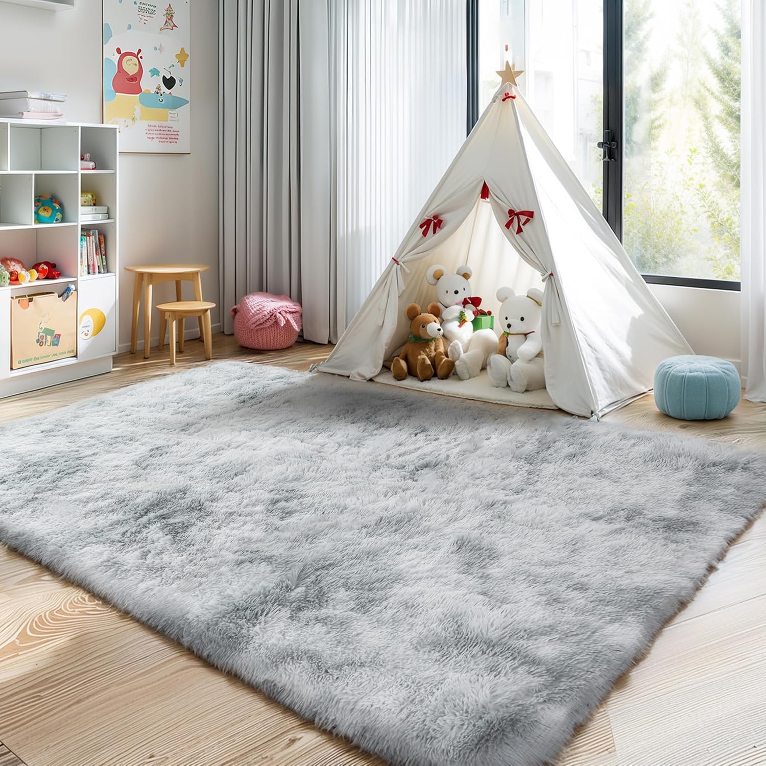 4x6 Light Grey Fluffy Shag Rug – Ultra Soft Washable Plush Carpet for Bedroom