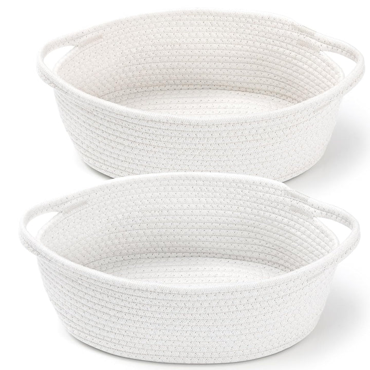2 Pack Small Woven Gift Baskets with Ribbons & Bags – Decorative Cotton Rope