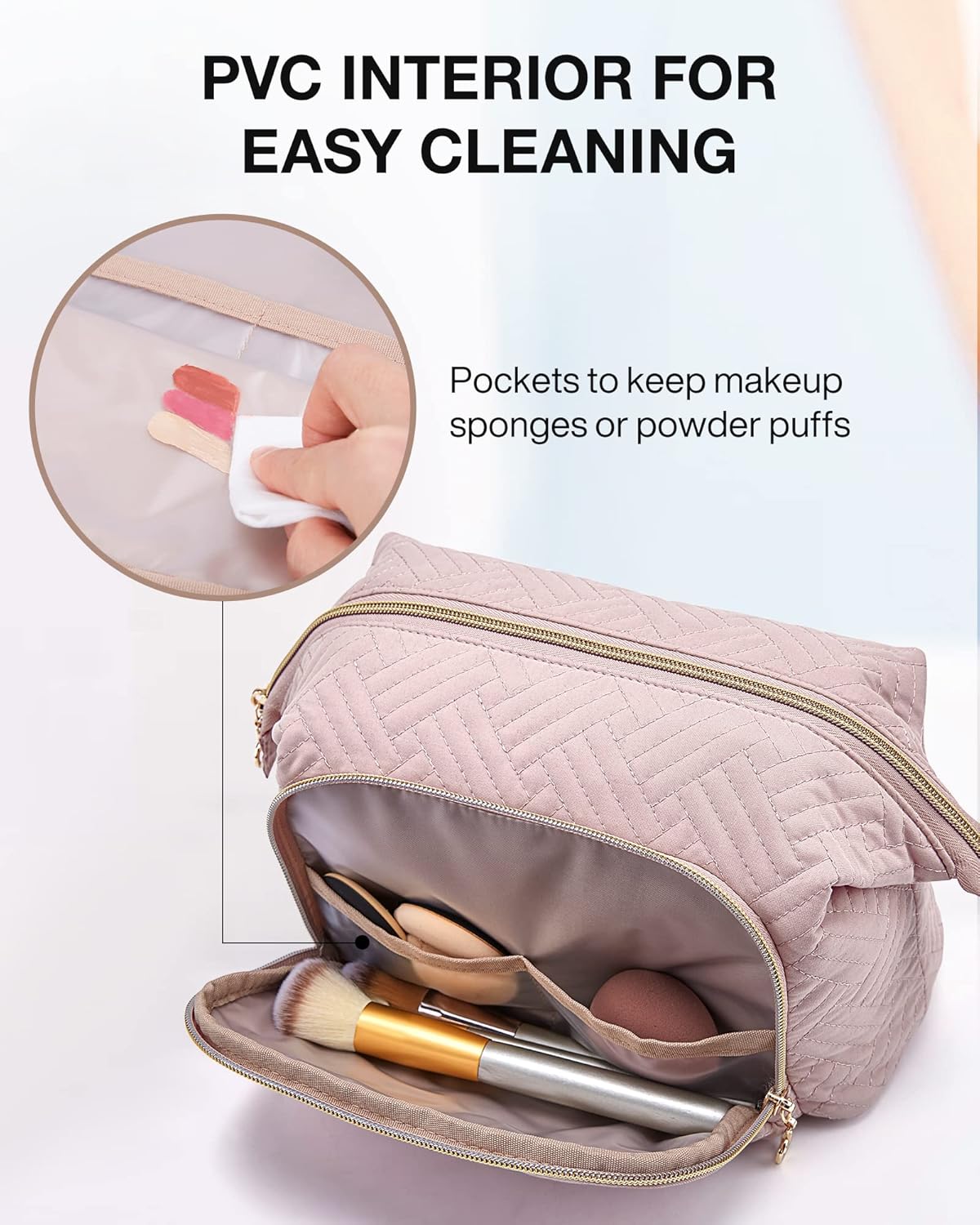 Travel Makeup Bag – Large Cosmetic Organizer Case with Wide-Open Design