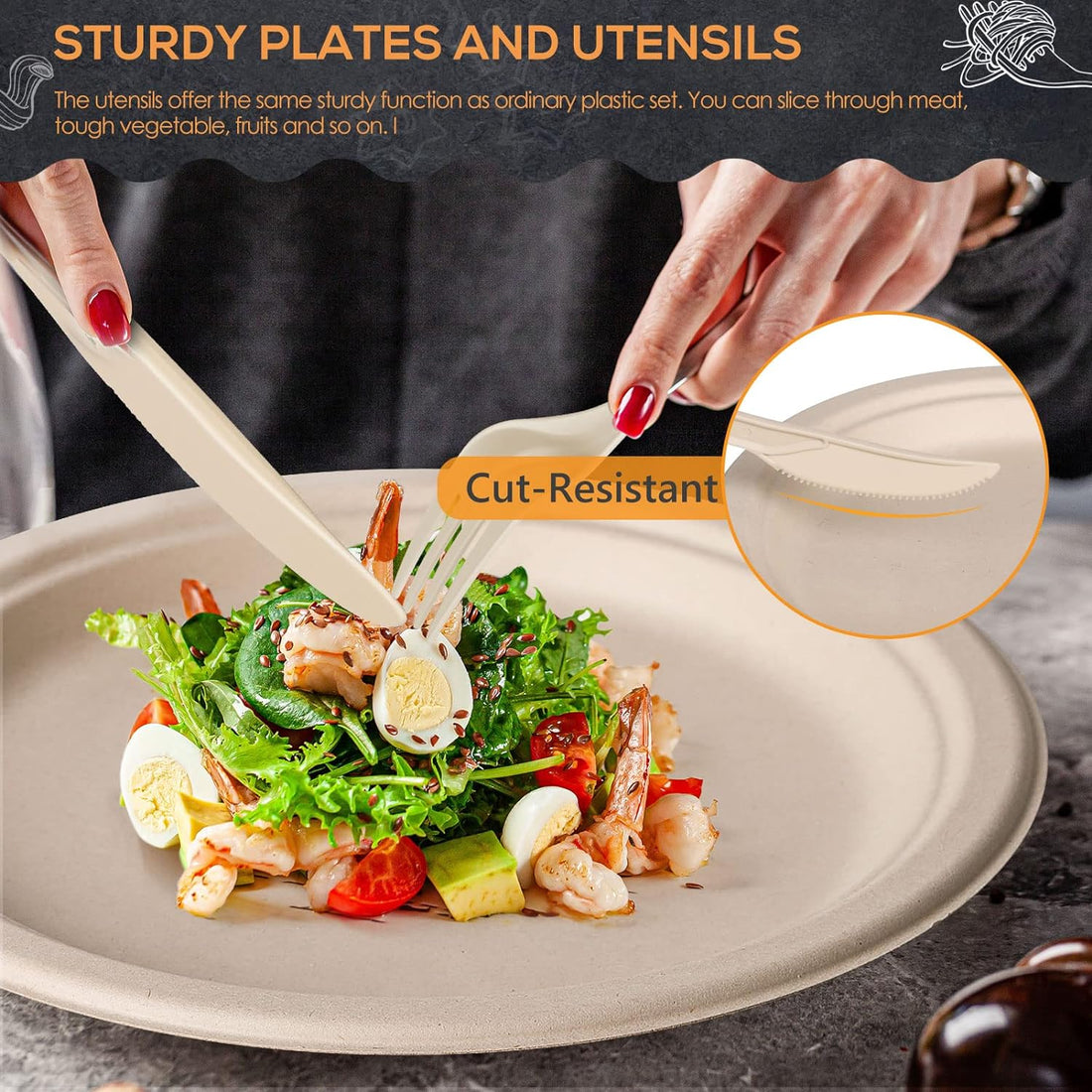 250 Pc Compostable Paper Plates & Utensils Set for Parties