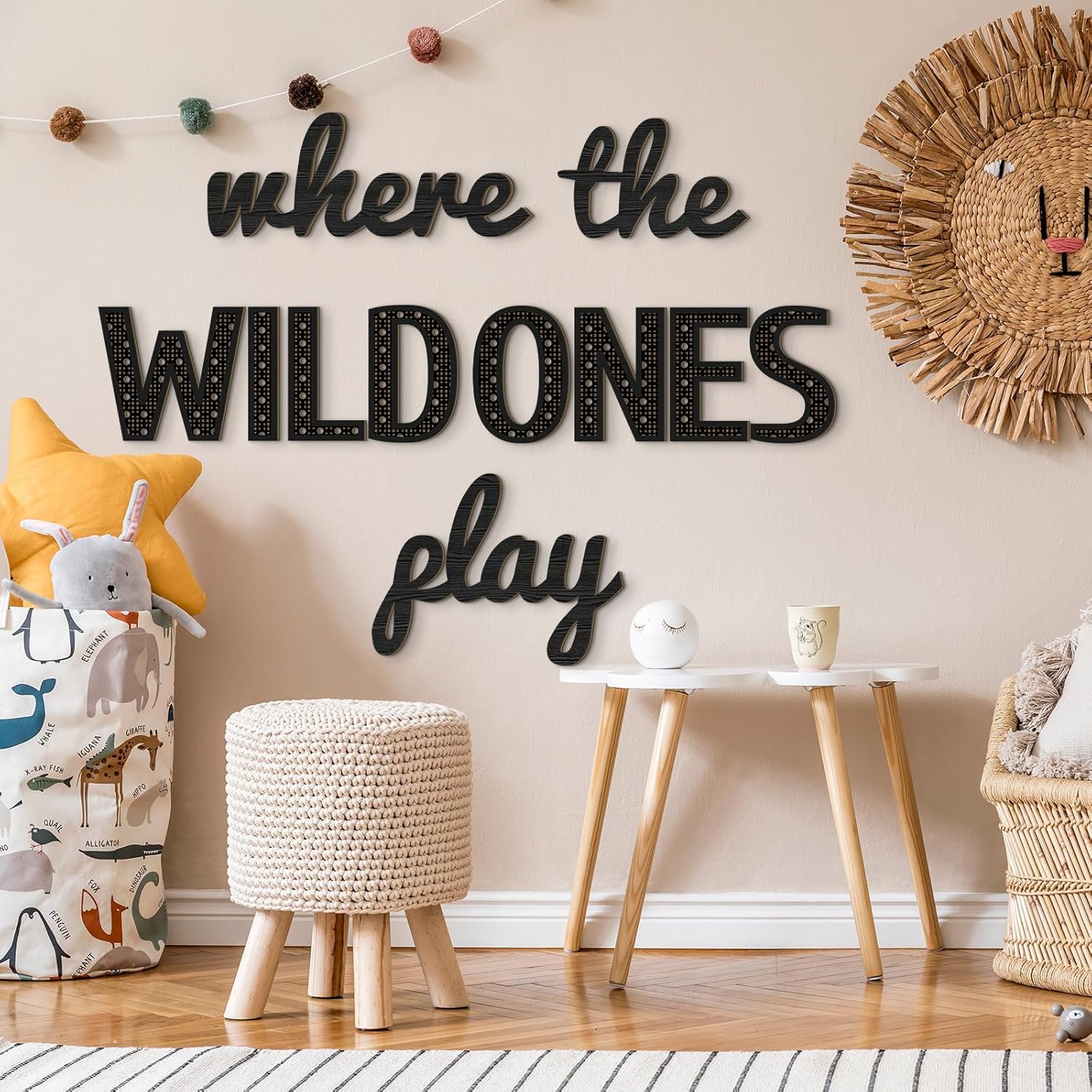 "Where the Wild Ones Play" Wooden Wall Sign – 23" Black Nursery & Playroom Decor