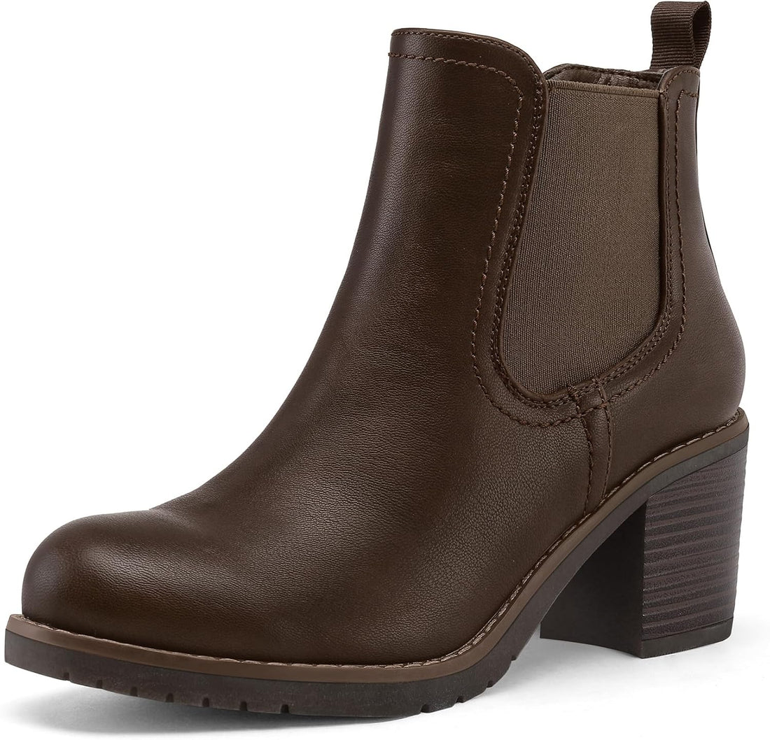 Women’s Ankle Chelsea Boots – Slip-On Low Chunky Heel Booties