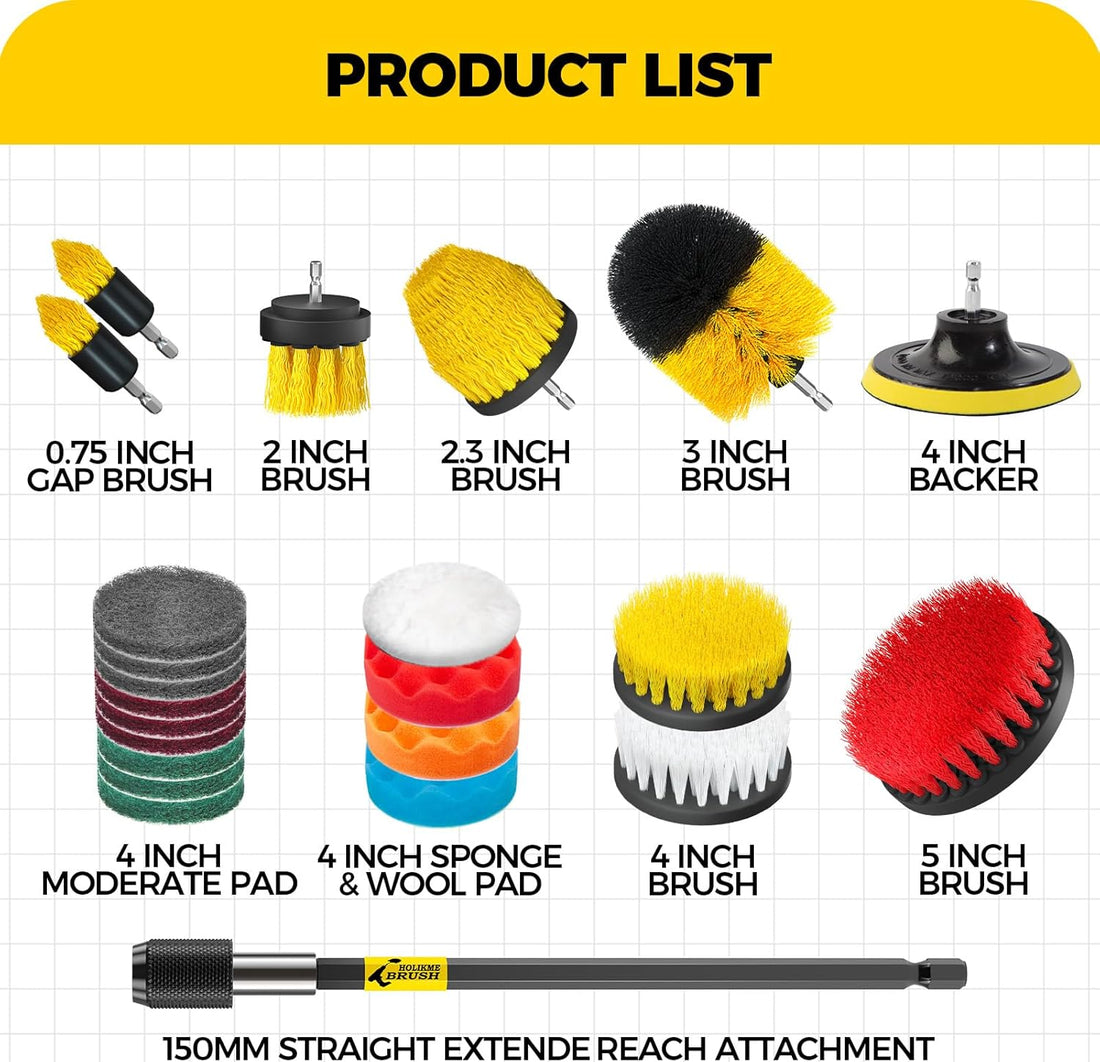 23 Pack Drill Brush Attachments Set – Scrub Pads, Sponge, Buffer Polishing Accessories Set