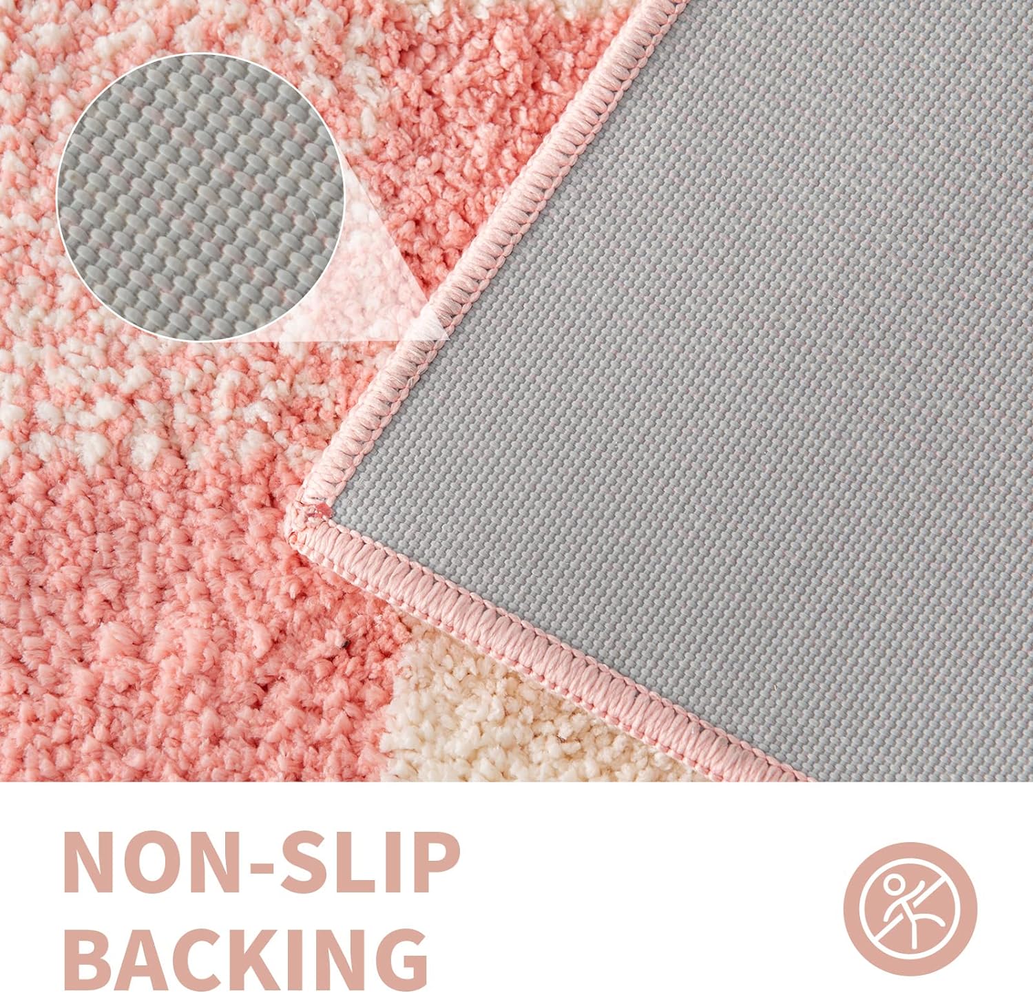 Checkered Bath Mat – Non-Slip Fluffy Microfiber Bathroom Rug – Absorbent, Washable Aesthetic Bath Mat for Shower & Sink – Blossom Pink, 24" x 16"