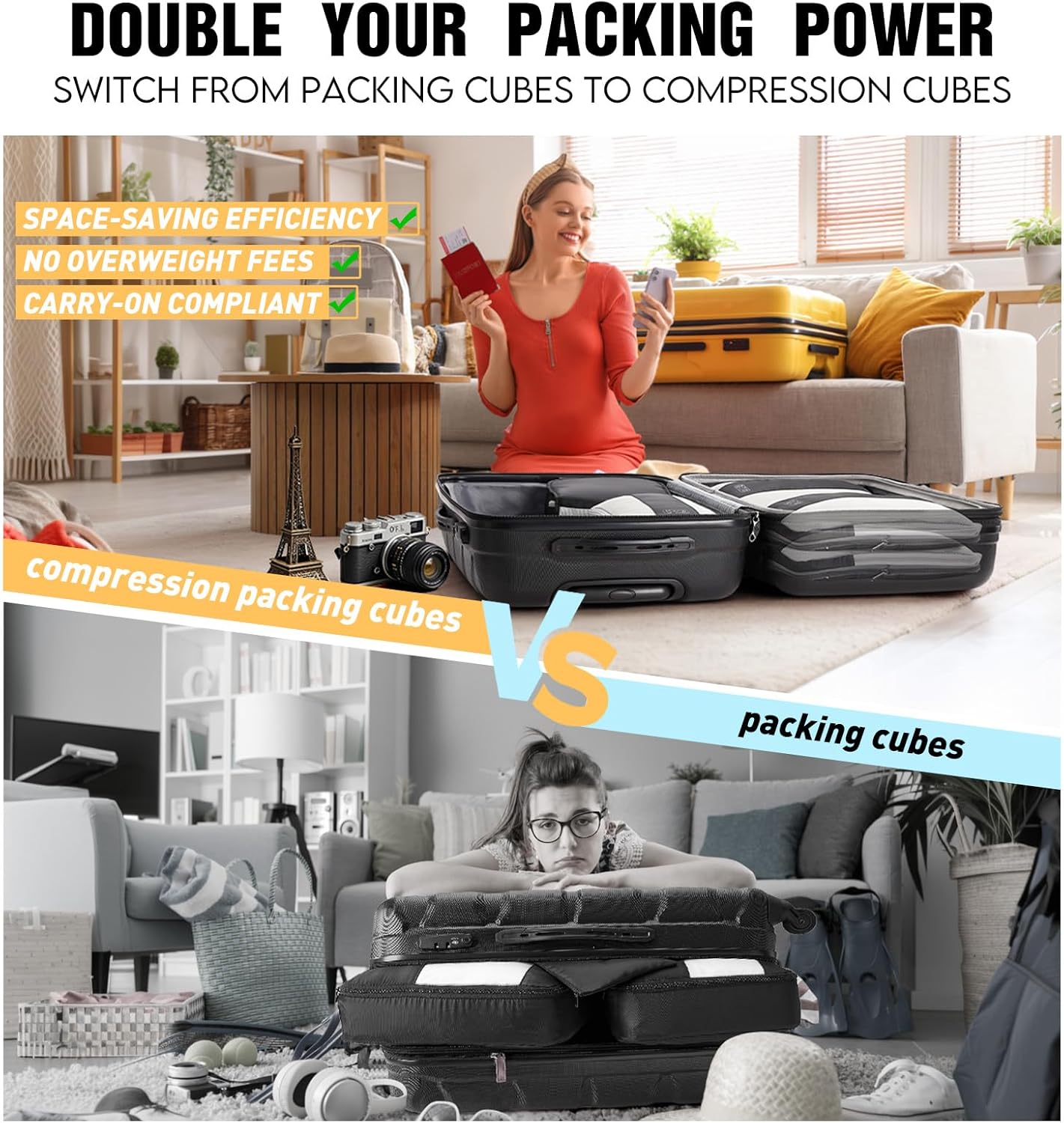 10-Piece Compression Packing Cubes Set – Expandable Travel Organizer Bags