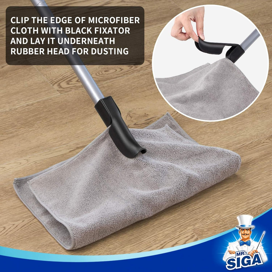 Pet Hair Removal Rubber Broom with Squeegee & Microfiber Cloth