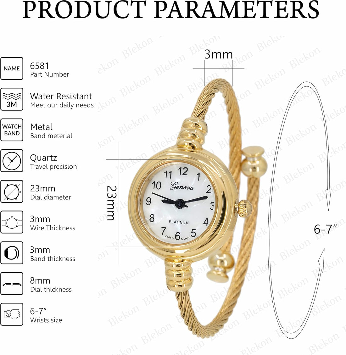 Blekon Collections Women’s Cuff Watch – Round Analog Display