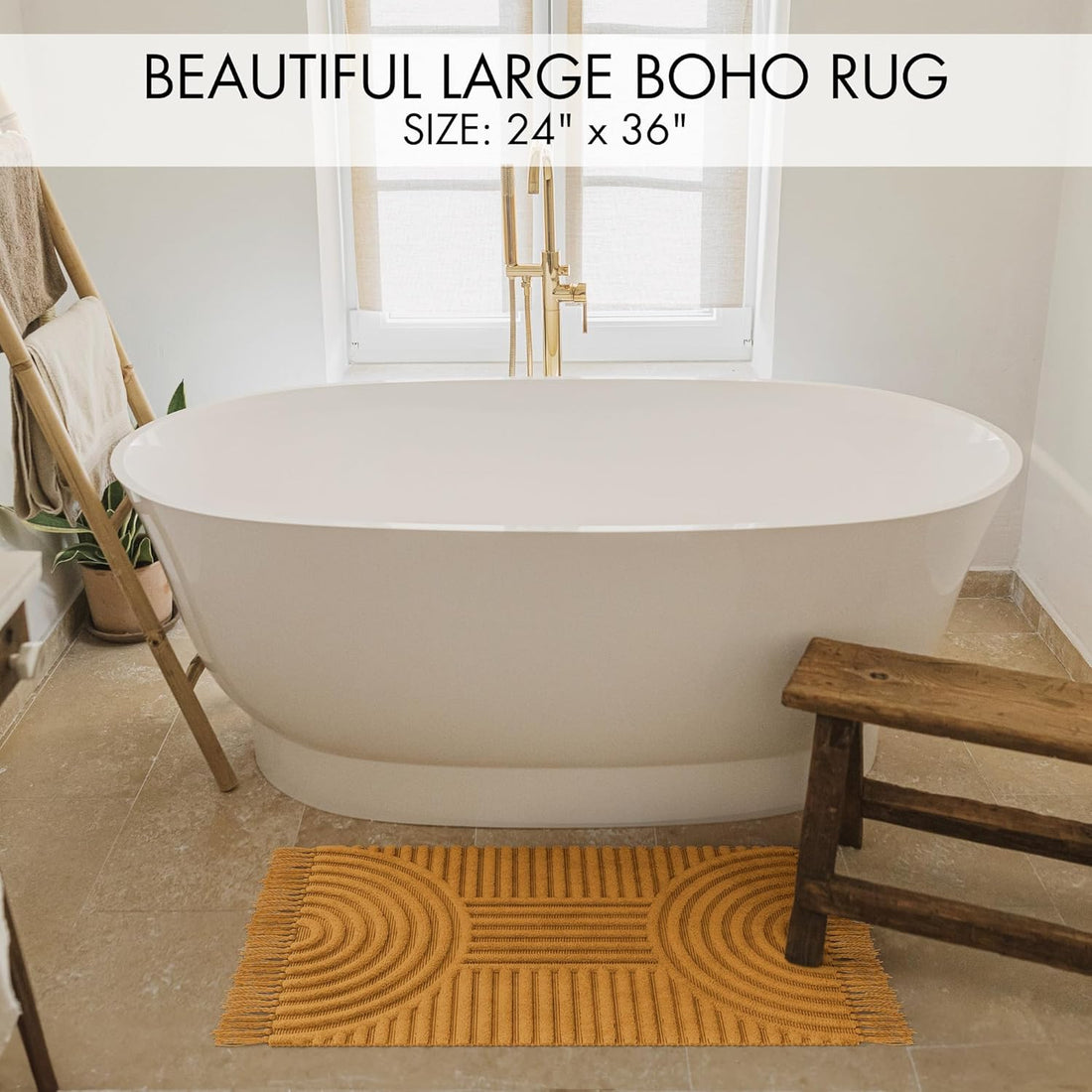 Boho Tassel Cotton Rug – Soft 2x3 ft. Washable Non-Slip Bathroom Mat