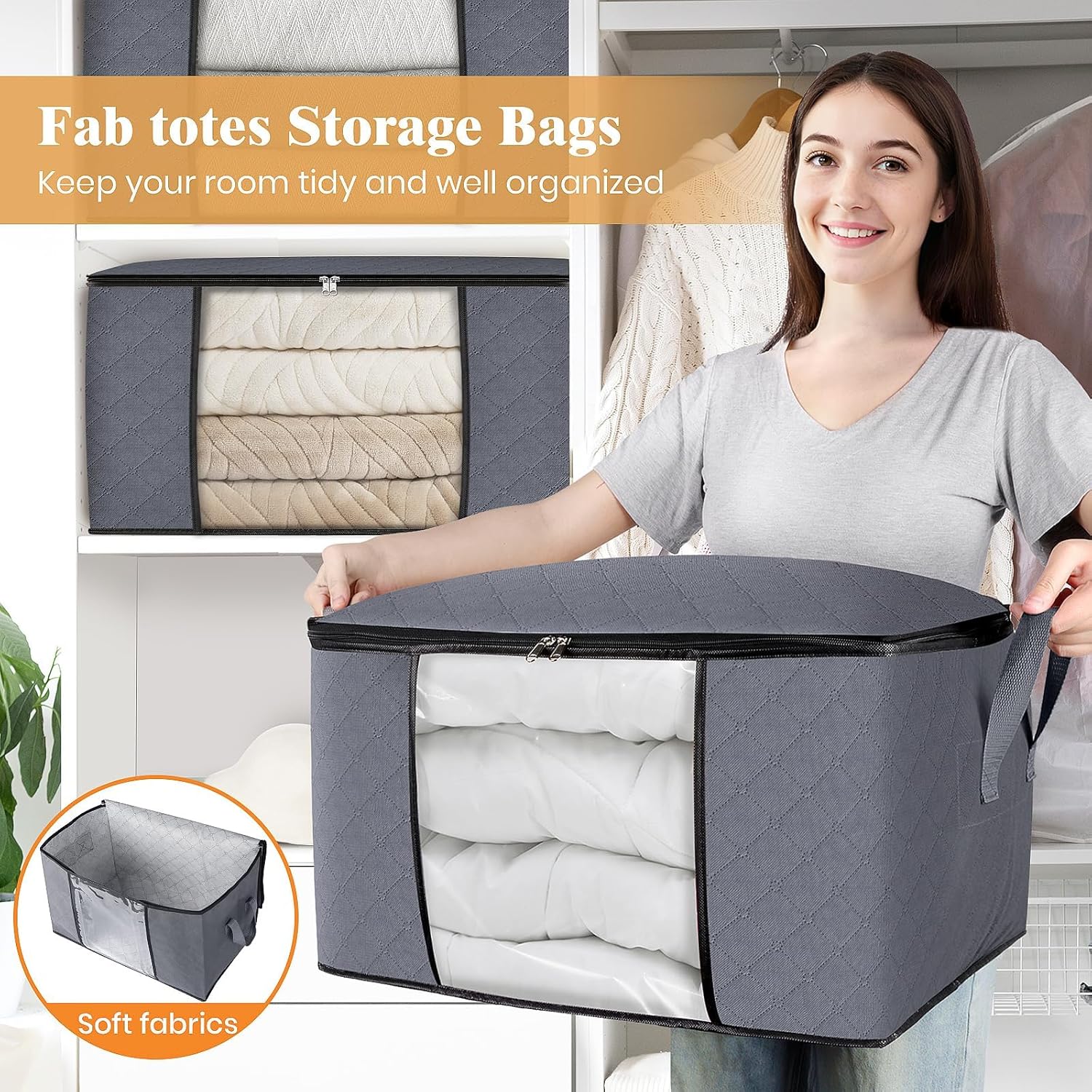 6-Pack Foldable Clothes Storage Bags – Thick Non-Woven Fabric Organizers