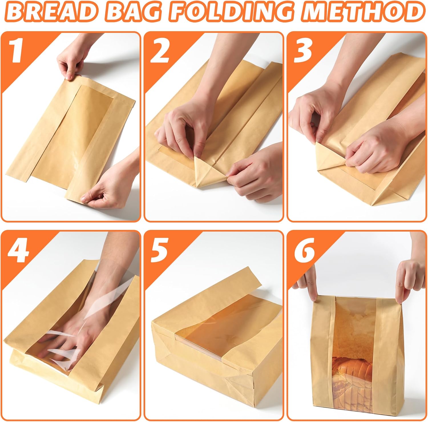 50-Pack Extra Thick Bread Bags with Window – Large Kraft Paper Bakery Bags