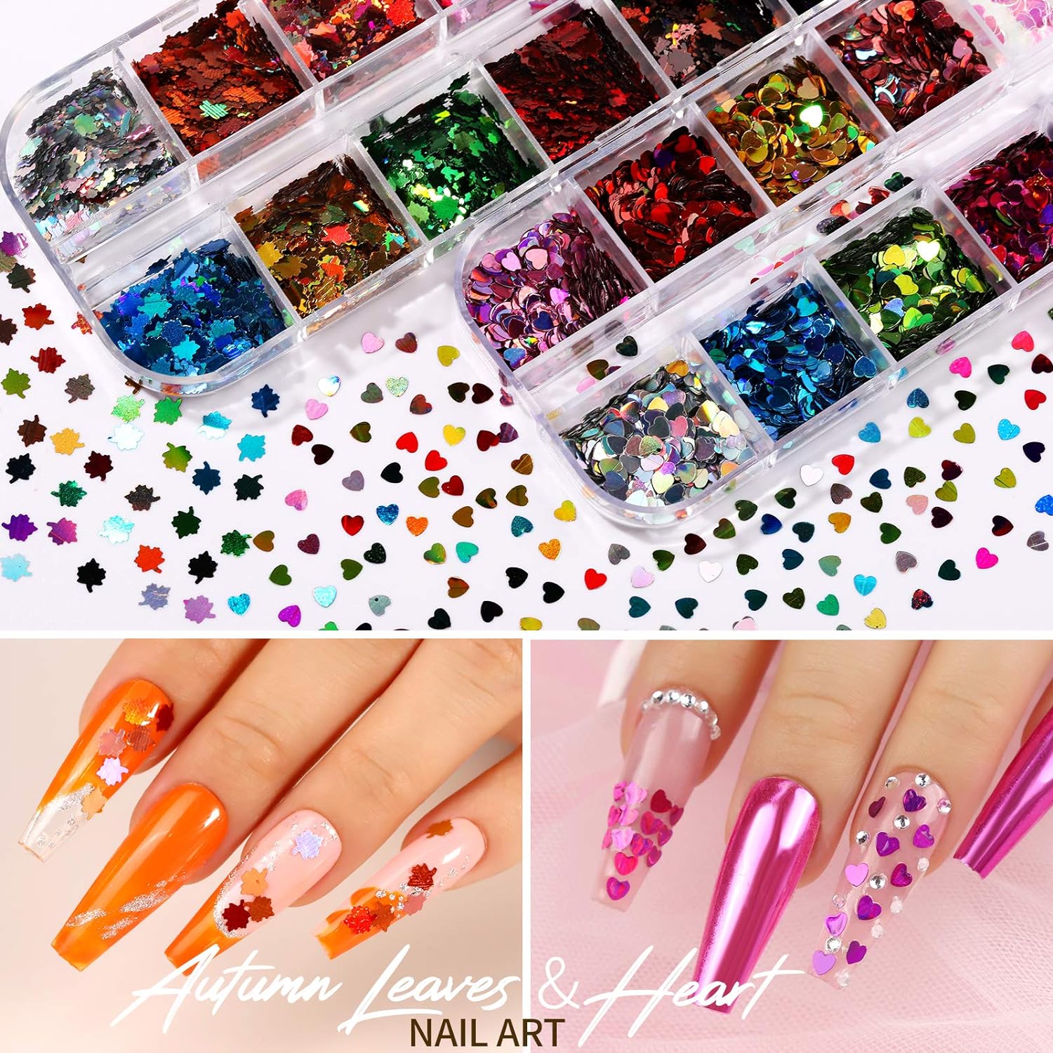 12 Sheets 3D Nail Art Stickers – Self-Adhesive Nail Decorations with 5 Boxes