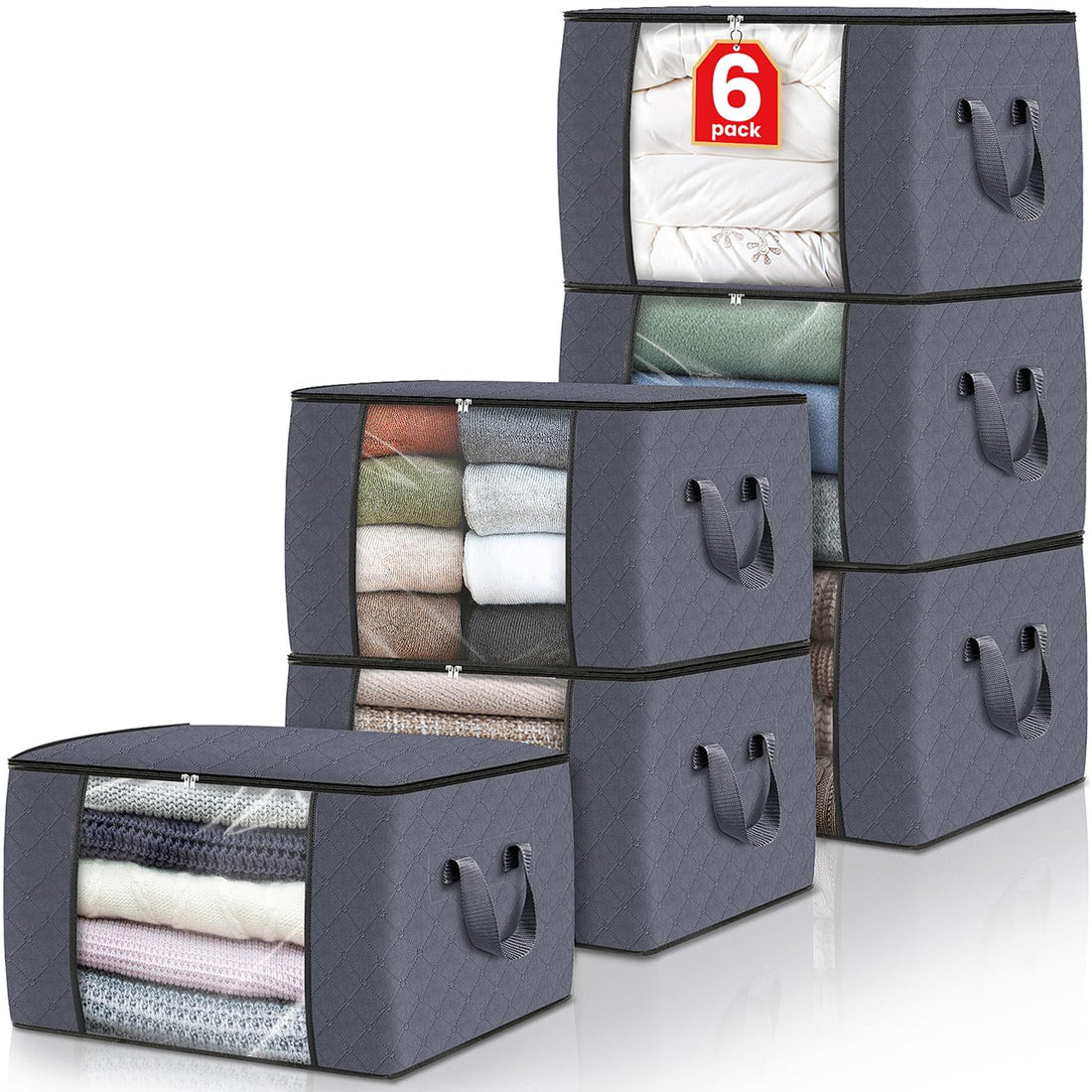 6-Pack Foldable Clothes Storage Bags – Thick Non-Woven Fabric Organizers
