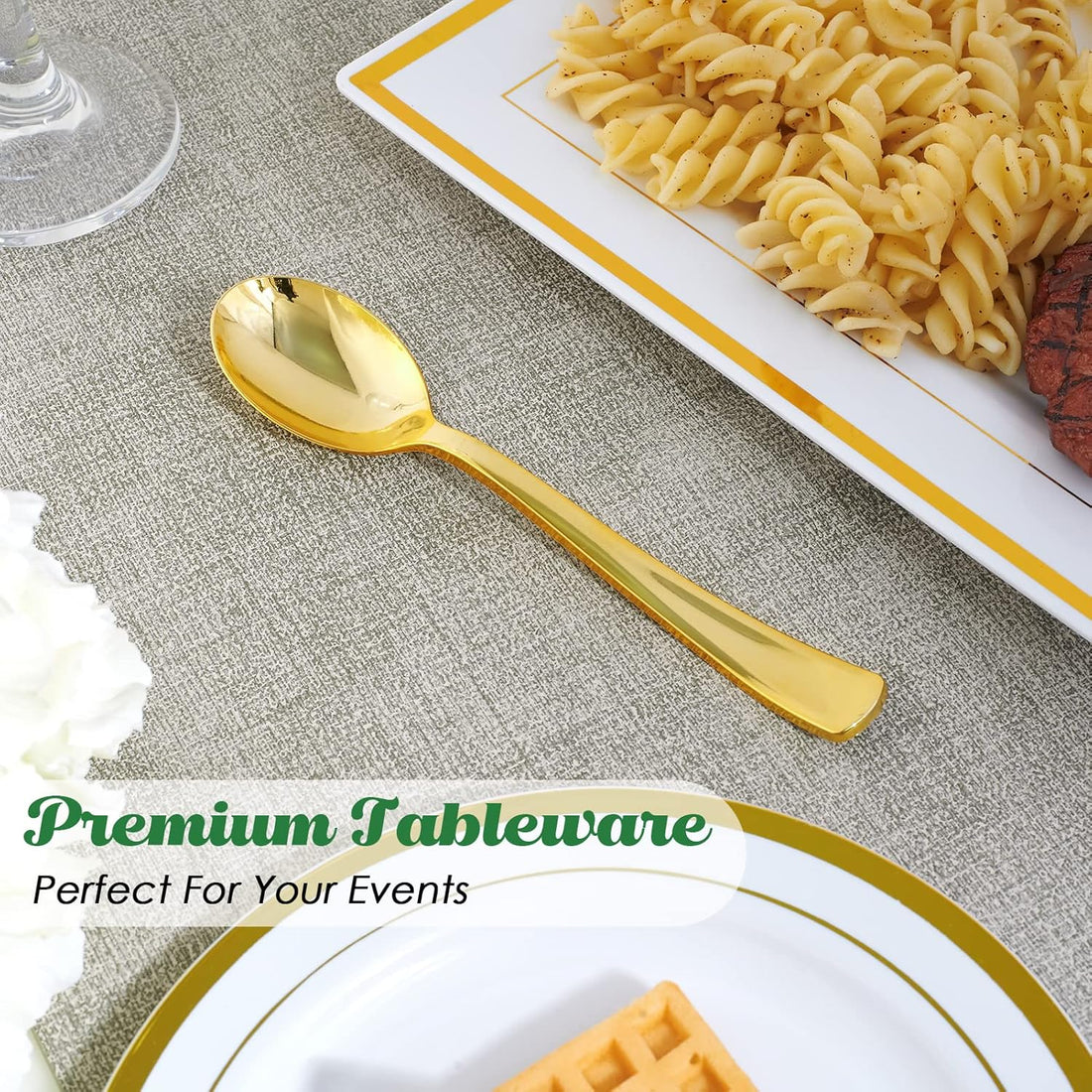 300-Pack 6.8" Gold Disposable Plastic Spoons – Heavy Duty & Elegant Cutlery