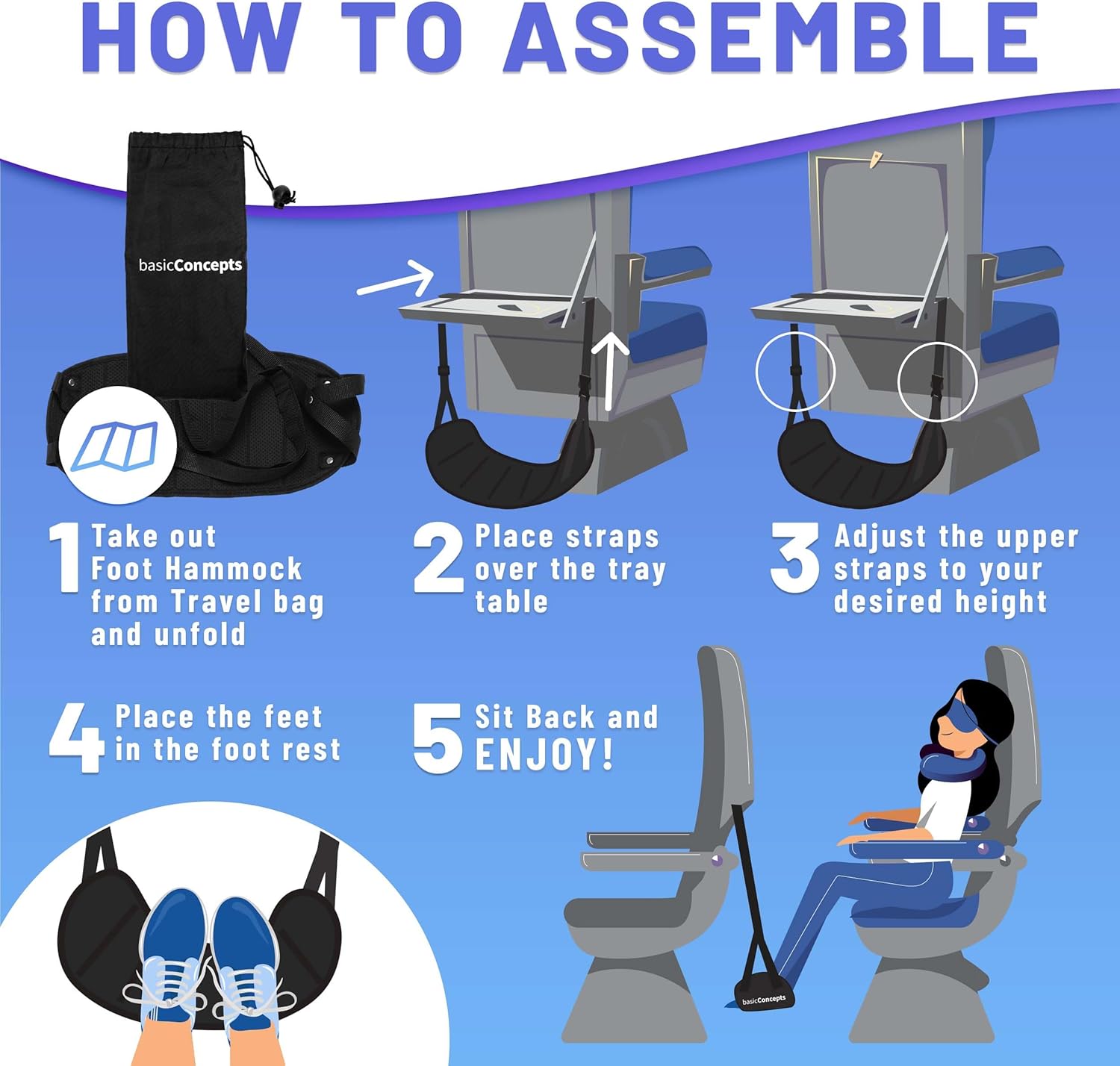 Memory Foam Airplane Foot Hammock – Adjustable Travel Footrest for Comfort