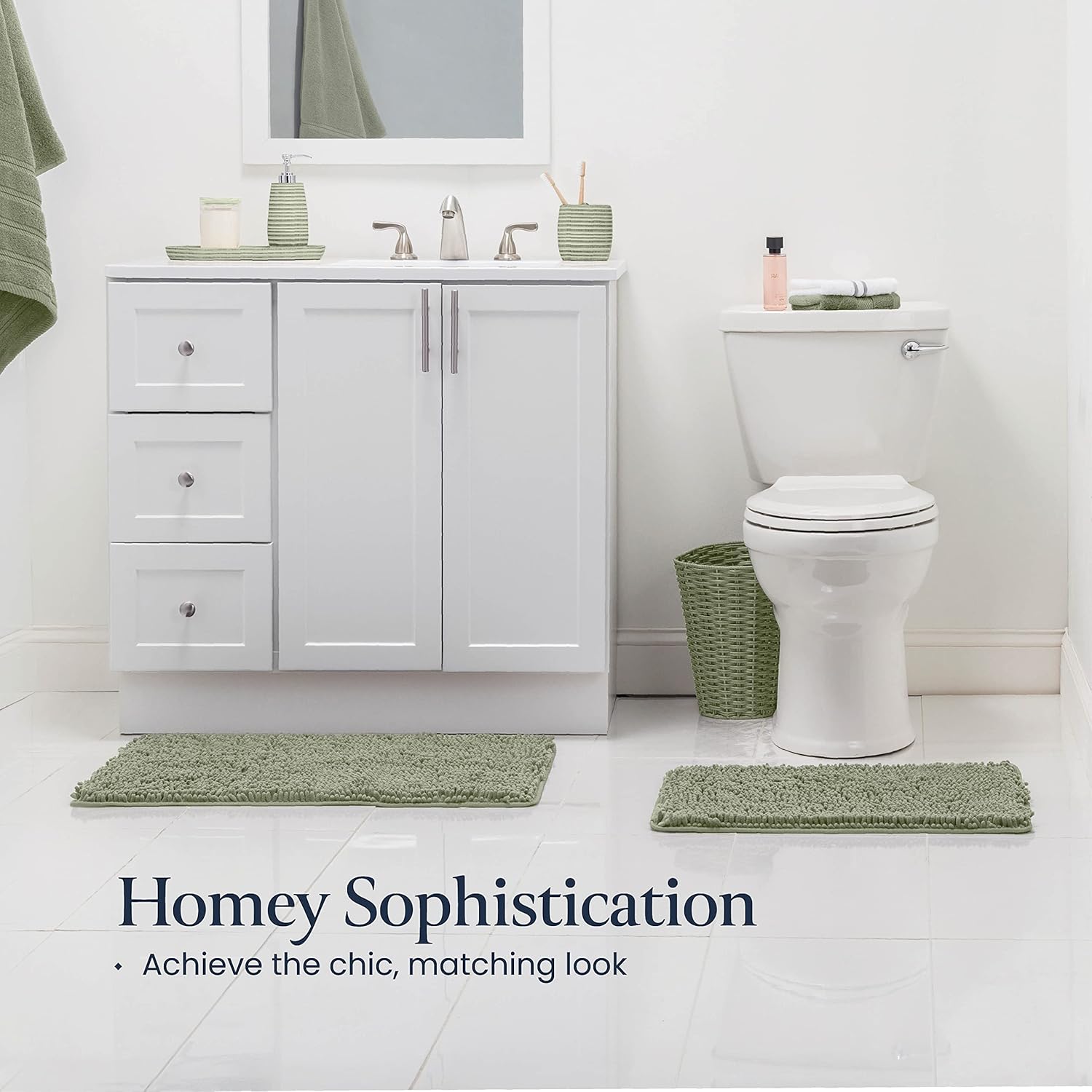 2-Piece Bathroom Rug Set – Plush Chenille Bath Mats with Rubber Backing