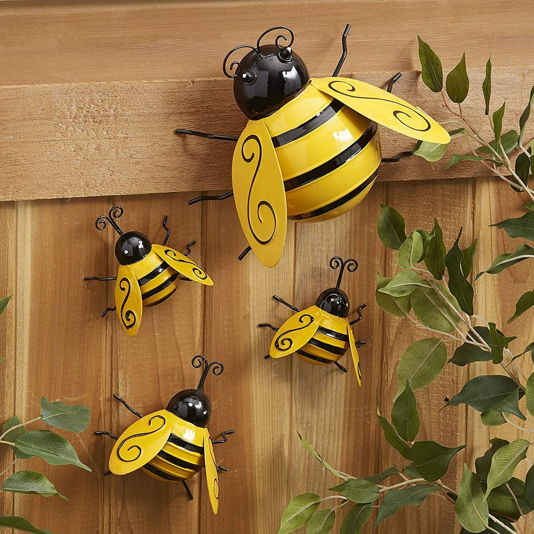 4PCS 3D Metal Bumble Bee Wall Art – Outdoor Garden & Home Decor