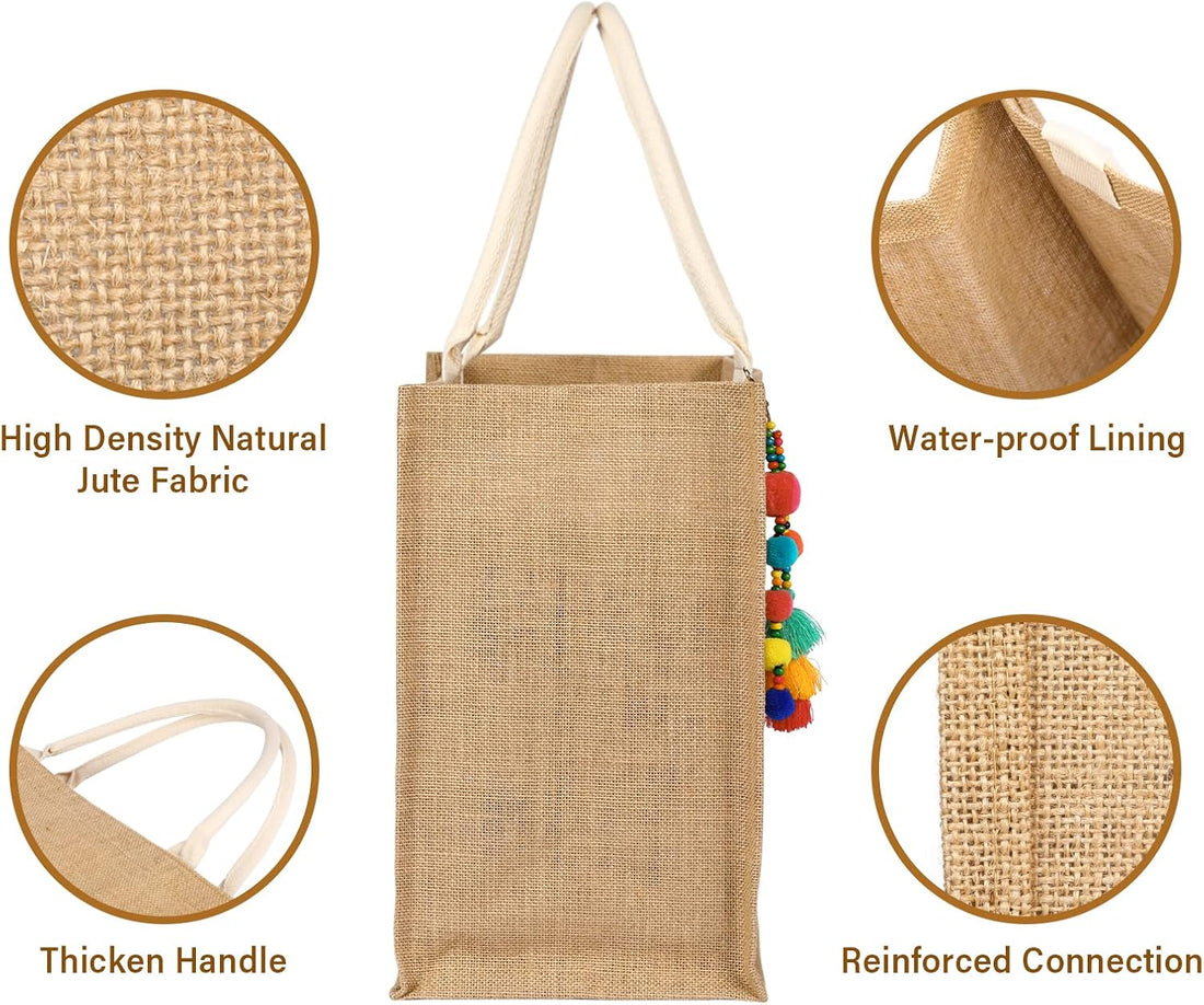 Large Woven Straw Beach Tote for Women – Waterproof Jute Summer