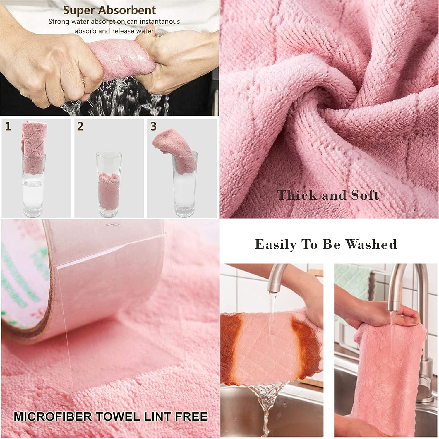 Microfiber Kitchen Washcloths – Super Absorbent Coral Velvet Dishtowels