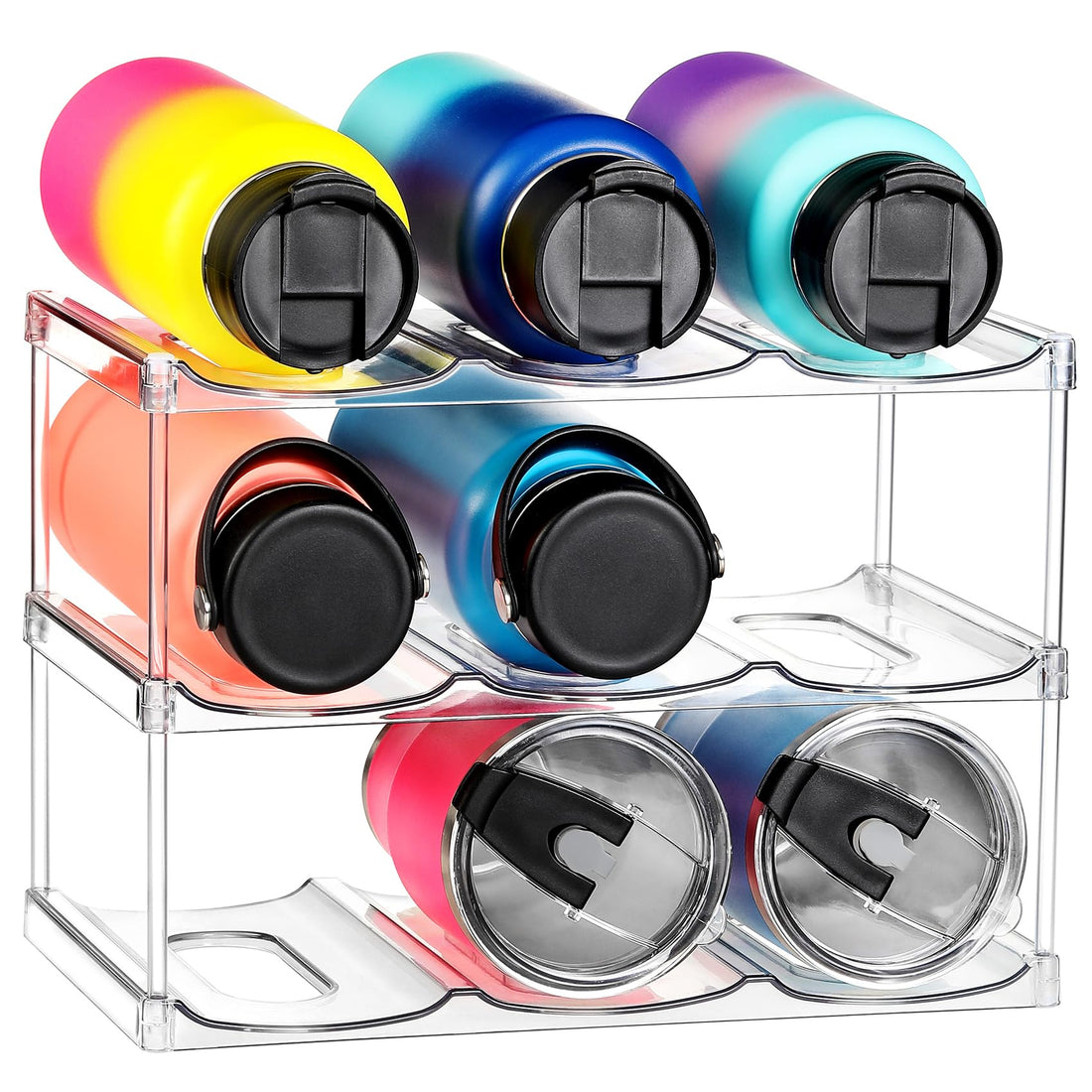 Compartment Stackable Water Bottle Organizer – Clear Holder for Stanley & Large Tumblers,