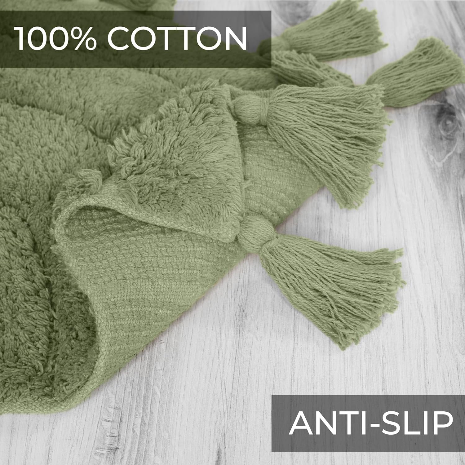 Boho Tassel Bath Rug – Soft Half Circle 100% Cotton Non-Slip Mat