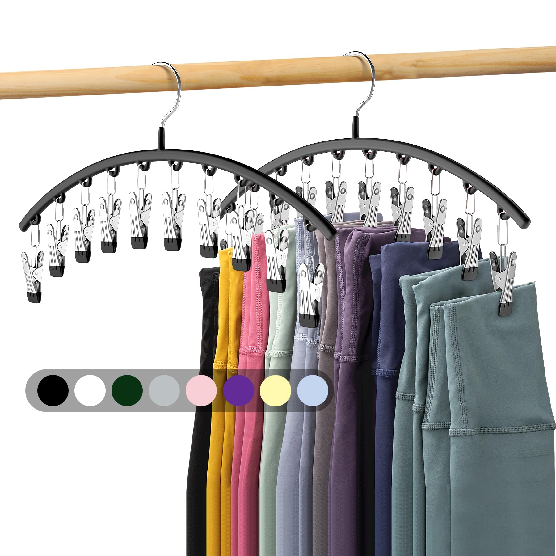 Legging Organizer for Closet – 2-Pack Metal Hangers with 10 Rubber-Coated