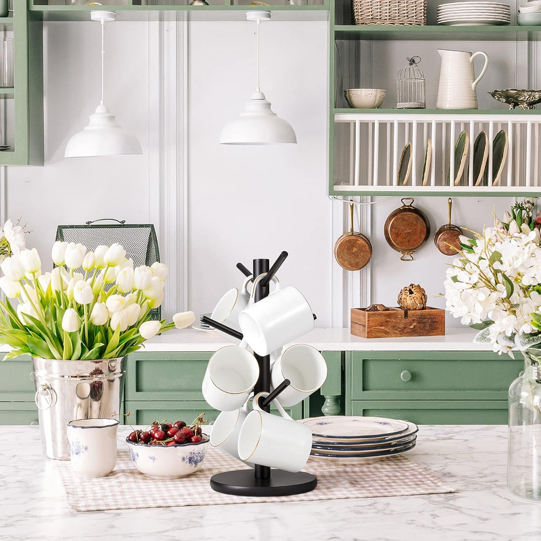 Mug Holder Tree, Coffee Cup Holder with 6 Hooks (Black