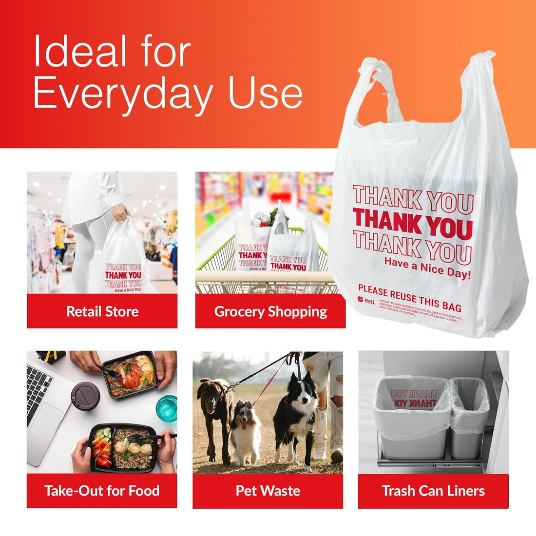 Thank You Plastic Bags – 350 Count White Grocery Convenience Store Bags