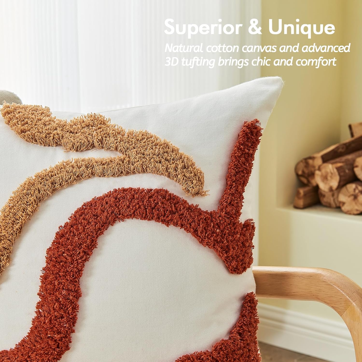 18x18 Tufted Boho Jacquard Pillow Covers – Farmhouse Decorative Throw Pillow