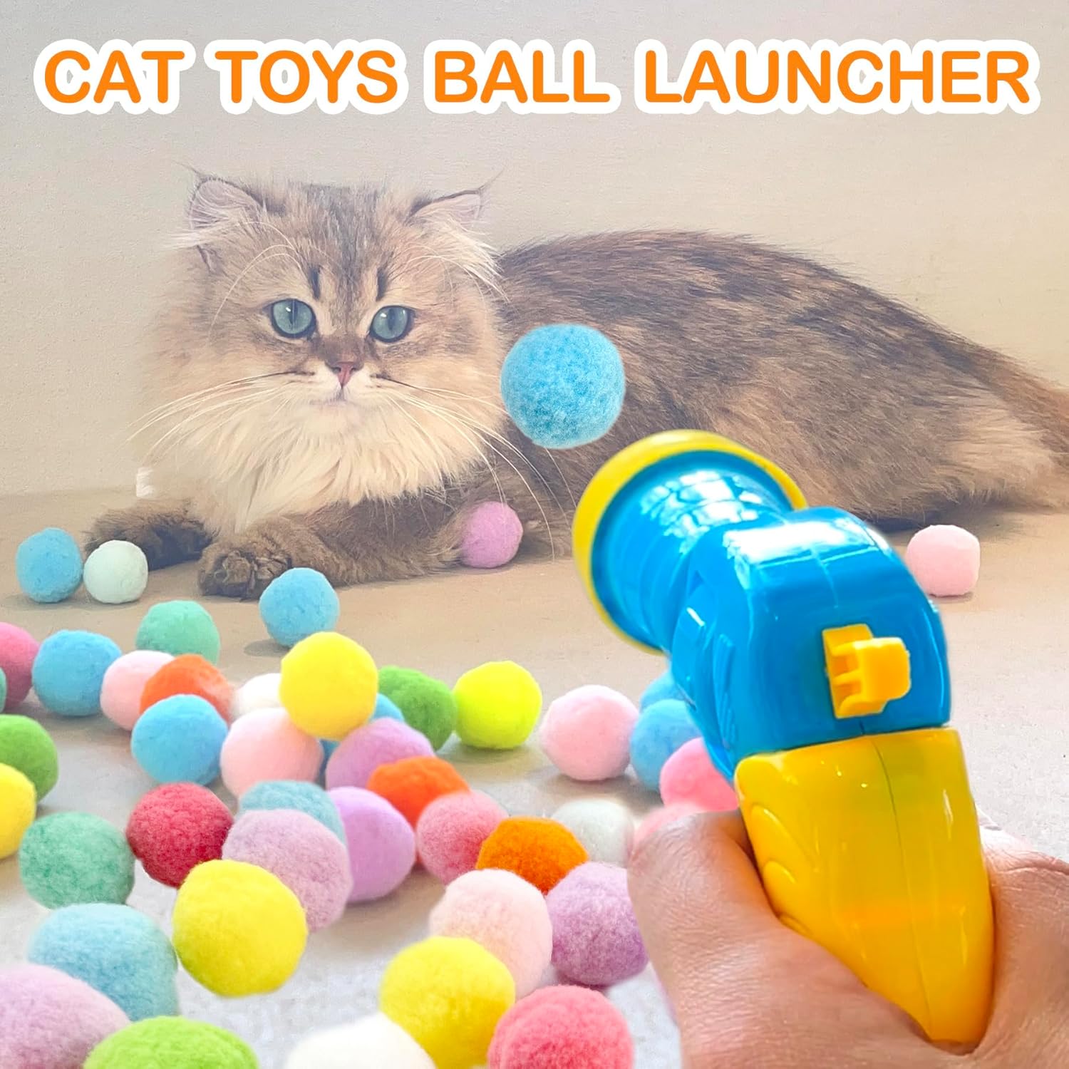 31Pcs Cat Ball Toy Launcher – 30 Plush Fuzzy Balls with Toy Gun