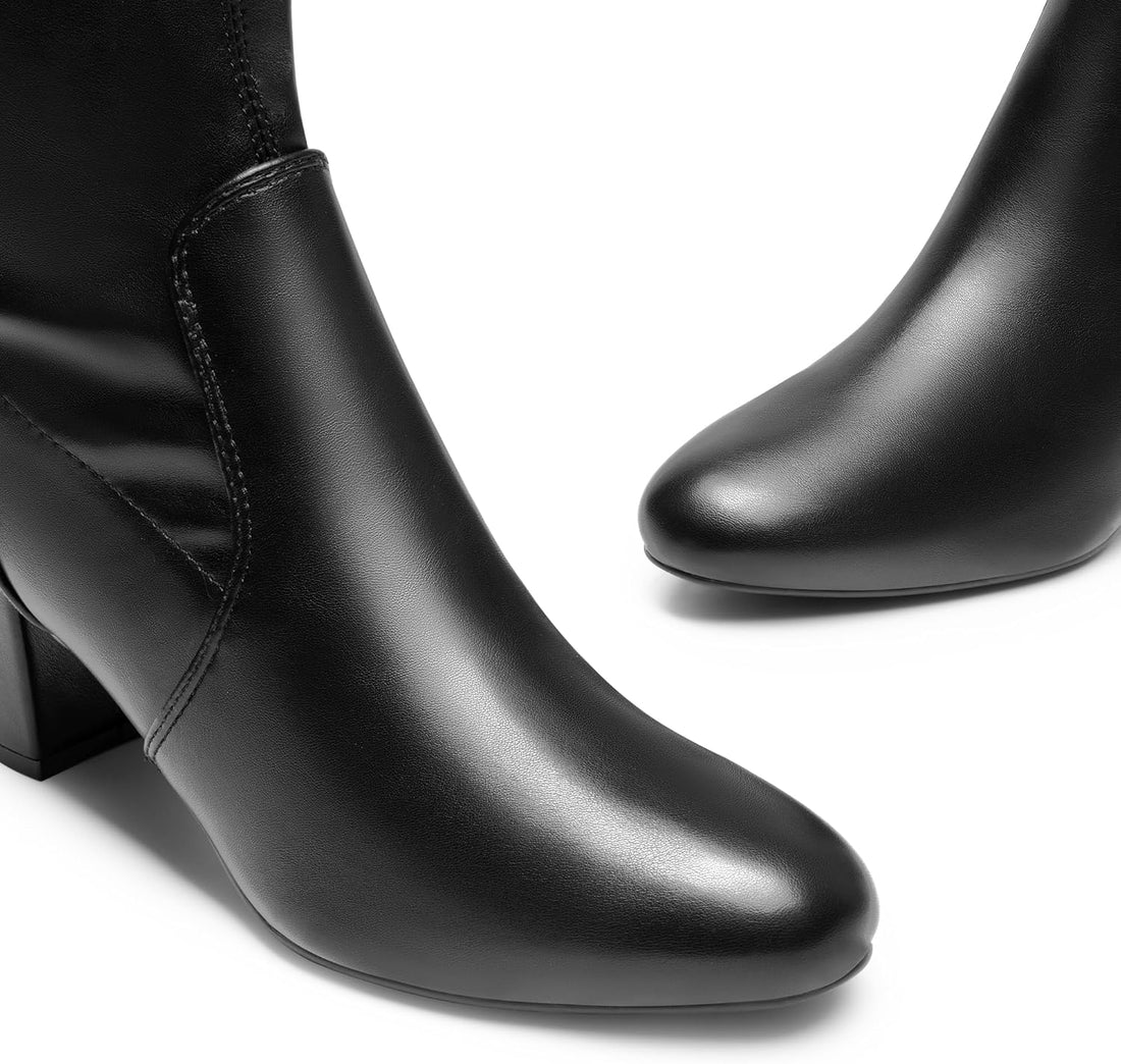 Women’s Fitted Stretch Ankle Boots – Stylish Low Chunky Heel Booties