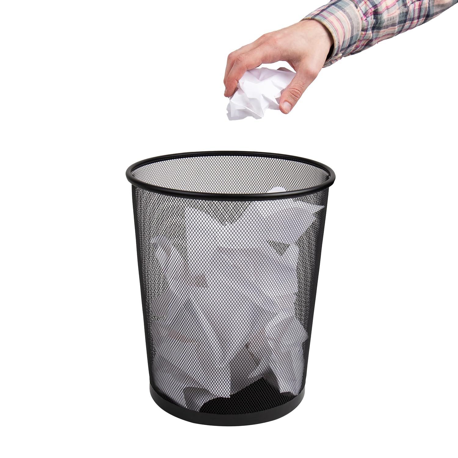 Mind Reader Trash Can, 16.65L Waste Paper Basket Round Metal Mesh