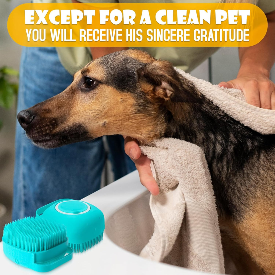 Dog Bath Brush with Soap Dispenser – Silicone Scrubber for Dogs, Exfoliating Shampoo