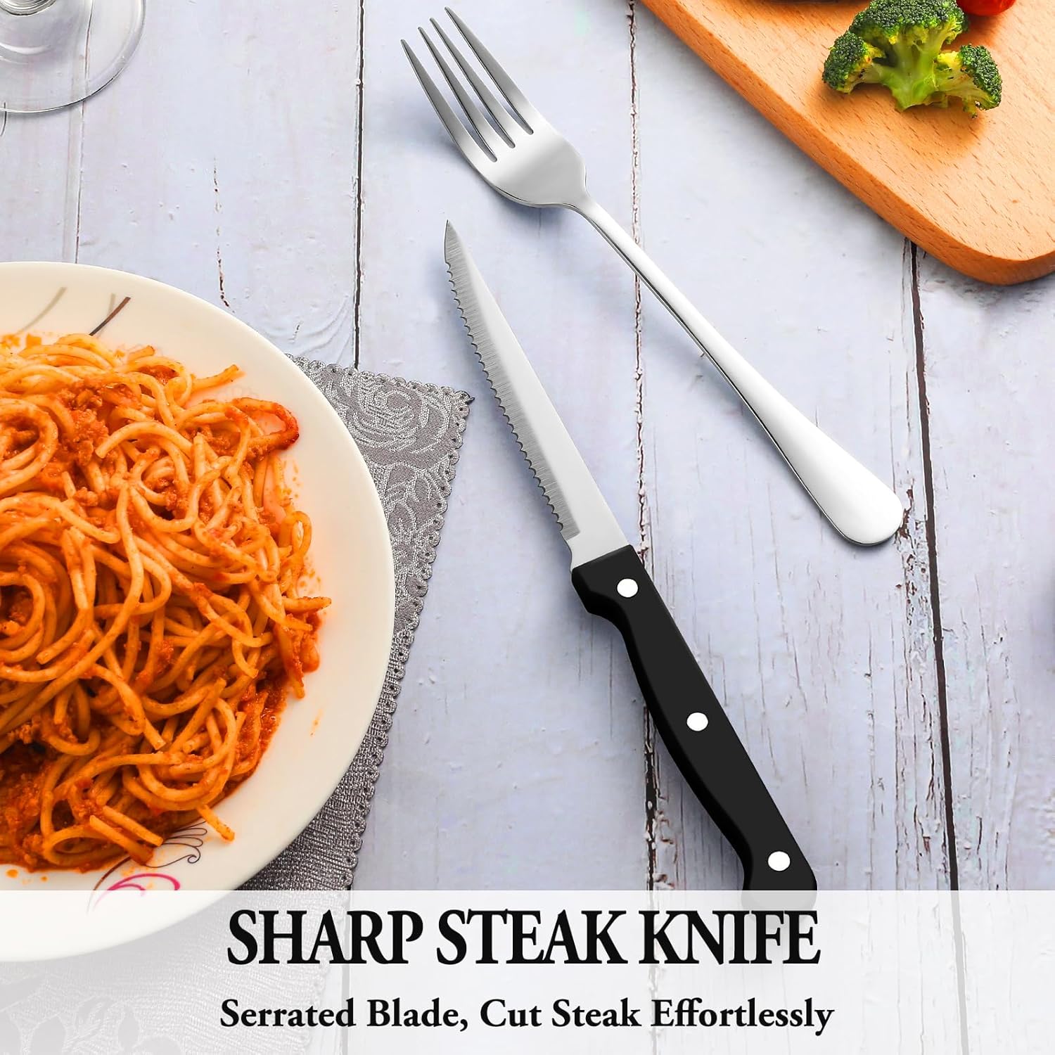 24-Piece Silverware Set with Steak Knives – Stainless Steel Flatware Set