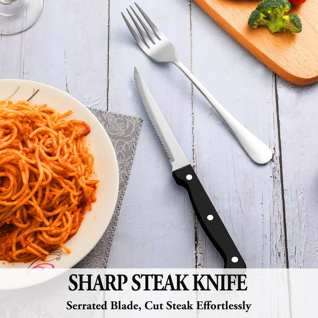 24-Piece Silverware Set with Steak Knives – Stainless Steel Flatware Set