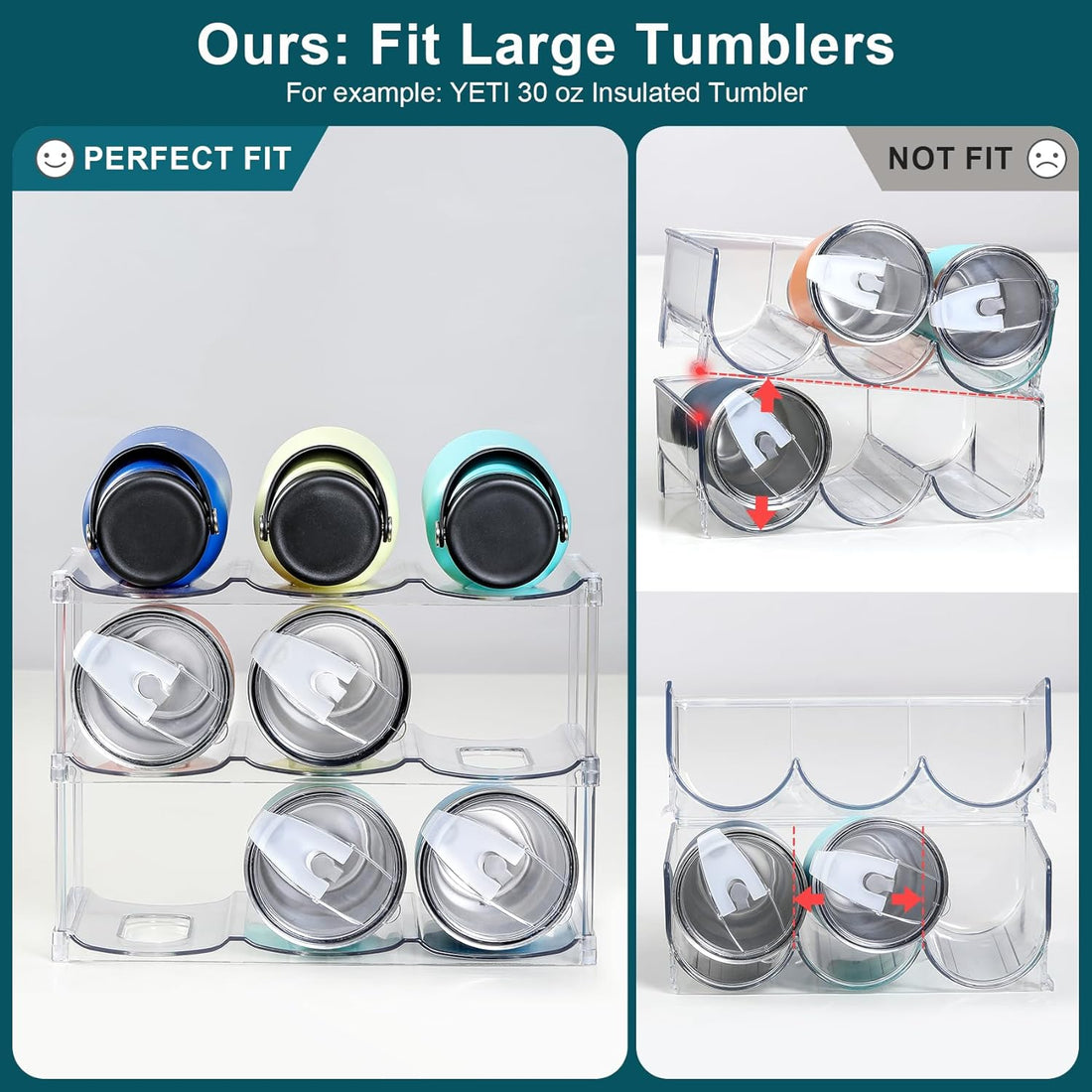 Compartment Stackable Water Bottle Organizer – Clear Holder for Stanley & Large Tumblers,